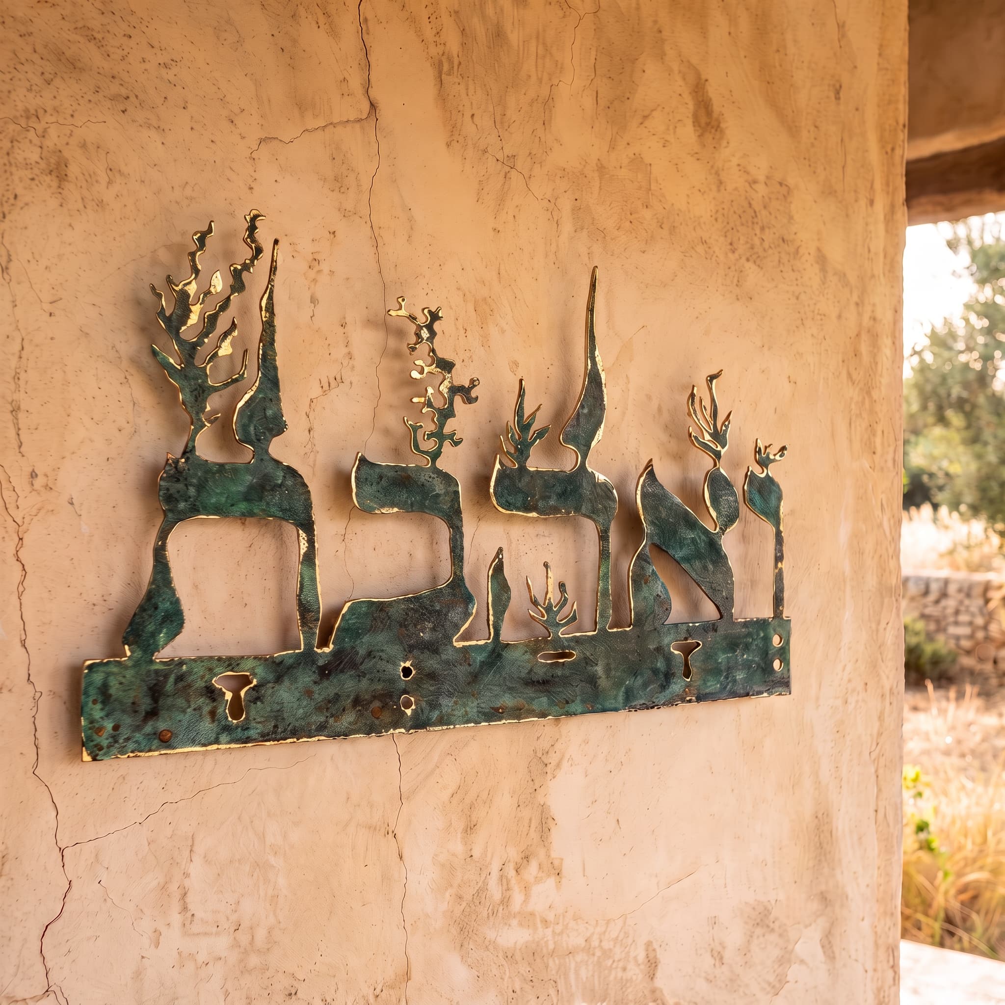 And You Shall Love Vahavta | Wall Sculpture - Green Patina & Gold